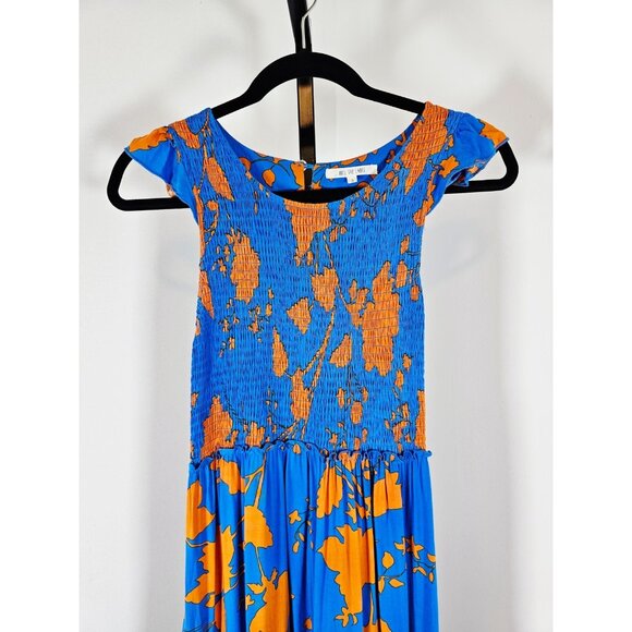 ABEL THE LABEL Blue Orange Floral Smocked Long Sundress-SZ S - Picture 2 of 6